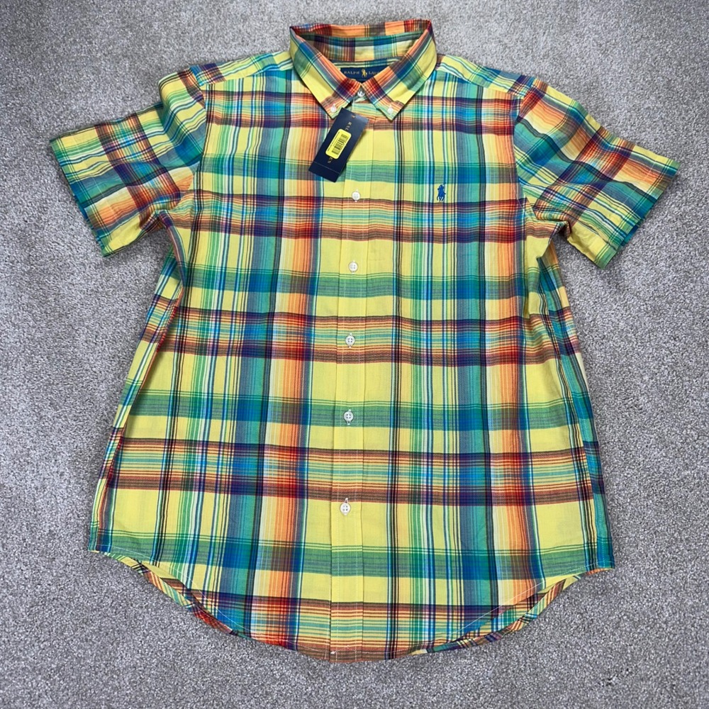 New Ralph Lauren Kids XL 18-20 Shirt Yellow Plaid‎ Button Madras Preppy Classic